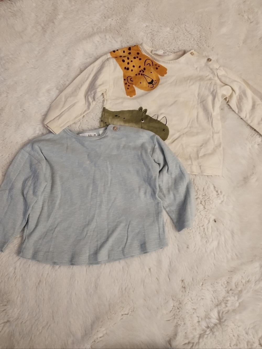 Zara Cream Animal Applique & Light Blue Long Sleeve Tops